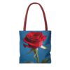 Elegant Floral Tote Bag - Red Rose Design on Blue Background - Image 6