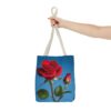 Elegant Floral Tote Bag - Red Rose Design on Blue Background - Image 16