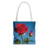 Elegant Floral Tote Bag - Red Rose Design on Blue Background - Image 9