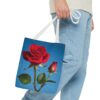 Elegant Floral Tote Bag - Red Rose Design on Blue Background - Image 11