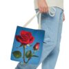 Elegant Floral Tote Bag - Red Rose Design on Blue Background - Image 15