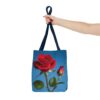 Elegant Floral Tote Bag - Red Rose Design on Blue Background - Image 20