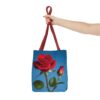 Elegant Floral Tote Bag - Red Rose Design on Blue Background - Image 8