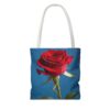 Elegant Floral Tote Bag - Red Rose Design on Blue Background - Image 10