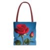 Elegant Floral Tote Bag - Red Rose Design on Blue Background - Image 5