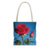 Elegant Floral Tote Bag - Red Rose Design on Blue Background - Image 13