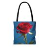 Elegant Floral Tote Bag - Red Rose Design on Blue Background - Image 2